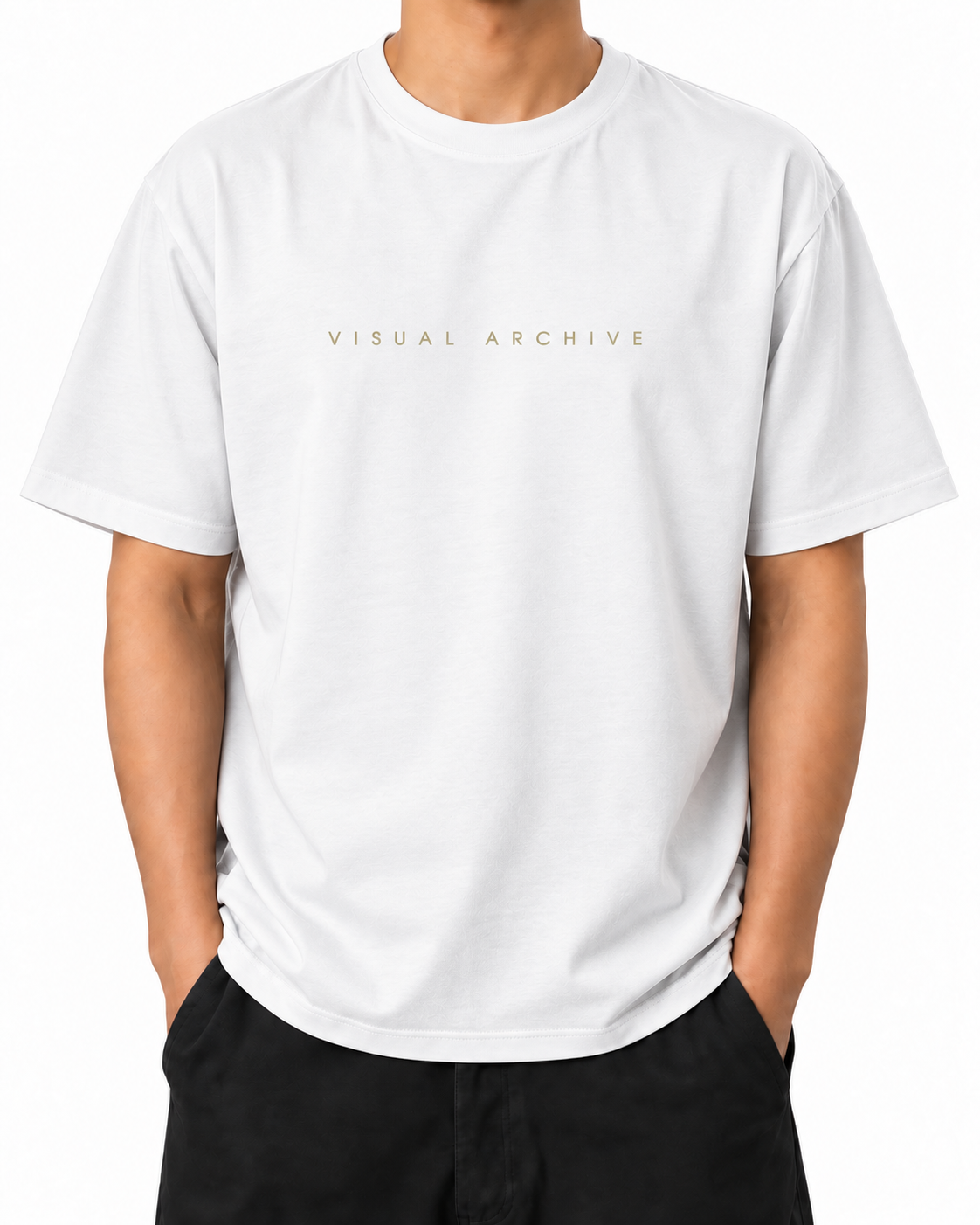 Visual Archive · 240 GSM White worn front on white